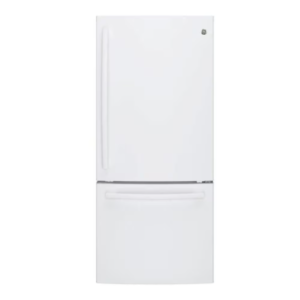 GE 30-inch 20.9 cu.ft. Bottom Freezer Reversible Door,LED Light Type Refigerator Standard Depth in White ENERGY STAR® GDE21DGKSKWW