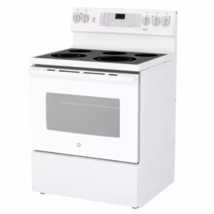 GE Free-Standing Electric Self clean Range with True Convection No Preheat Air Fry Oven in White JCB840DV1WW