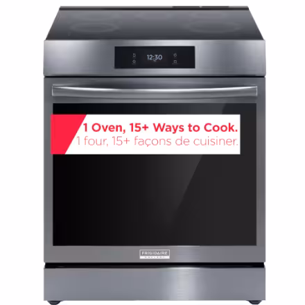 Frigidaire Gallery Slide-In Induction Range with 5 Burner Cooktop, Air Fry and no Pre-heat oven in Smudge-Proof Black Stainless GCFI306CBD