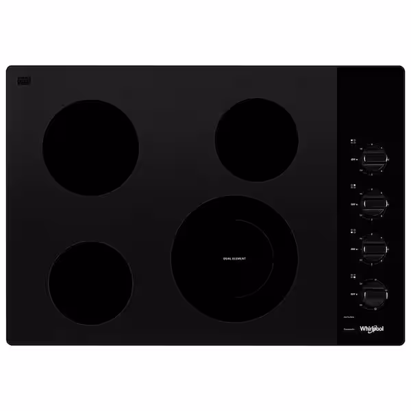 30 in. Radiant Electric Ceramic Glass Cooktop in Black with 4 Burner Elements including a Dual Radiant Element WCE55US0HB01 WCE55US0HB01