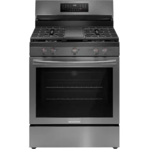Frigidaire Gallery Gas Range with 5 Burner Cooktop, Air Fry and no Pre-heat oven in Smudge-Proof Black Stainless Steel GCRG3060BD