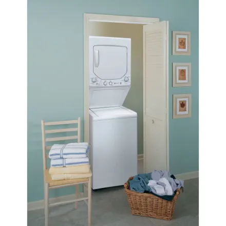 GE 27-Inch 4.4 cu. ft. (IEC) Spacemaker Unitized Apartment Size Stacked Washer and 5.9 cu. ft. Dryer Laundry Centre in White GUD27ESMMWW - Image 5