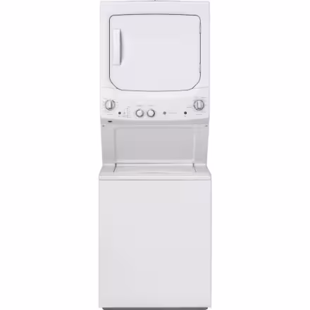 GE 24-Inch 2.6 cu. ft.Unitized Apartment Size Stacked Washer and 4.4 cu. ft. Dryer Laundry Centre in White GUD24ESMMWW