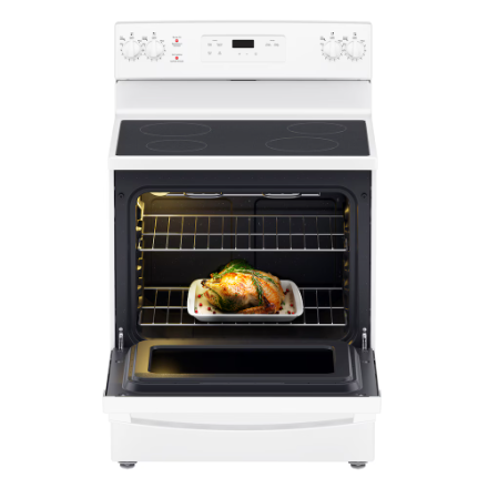 GE 30-inch Free-Standing Electric Range with Smoothtop Cooktop, Self-Clean 5.0 cu. ft. Oven and Storage Drawer in White JCB630DKWW - Image 3