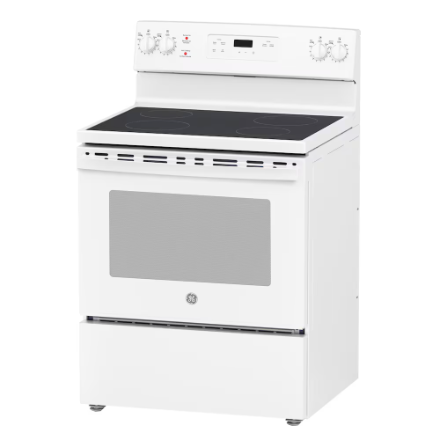 GE 30-inch Free-Standing Electric Range with Smoothtop Cooktop, Self-Clean 5.0 cu. ft. Oven and Storage Drawer in White JCB630DKWW - Image 4